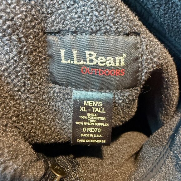 LL Bean Men XL Tall Fleece Jacket Full Zip Checkered Texture Gray Long Sleeve - Picture 4 of 8
